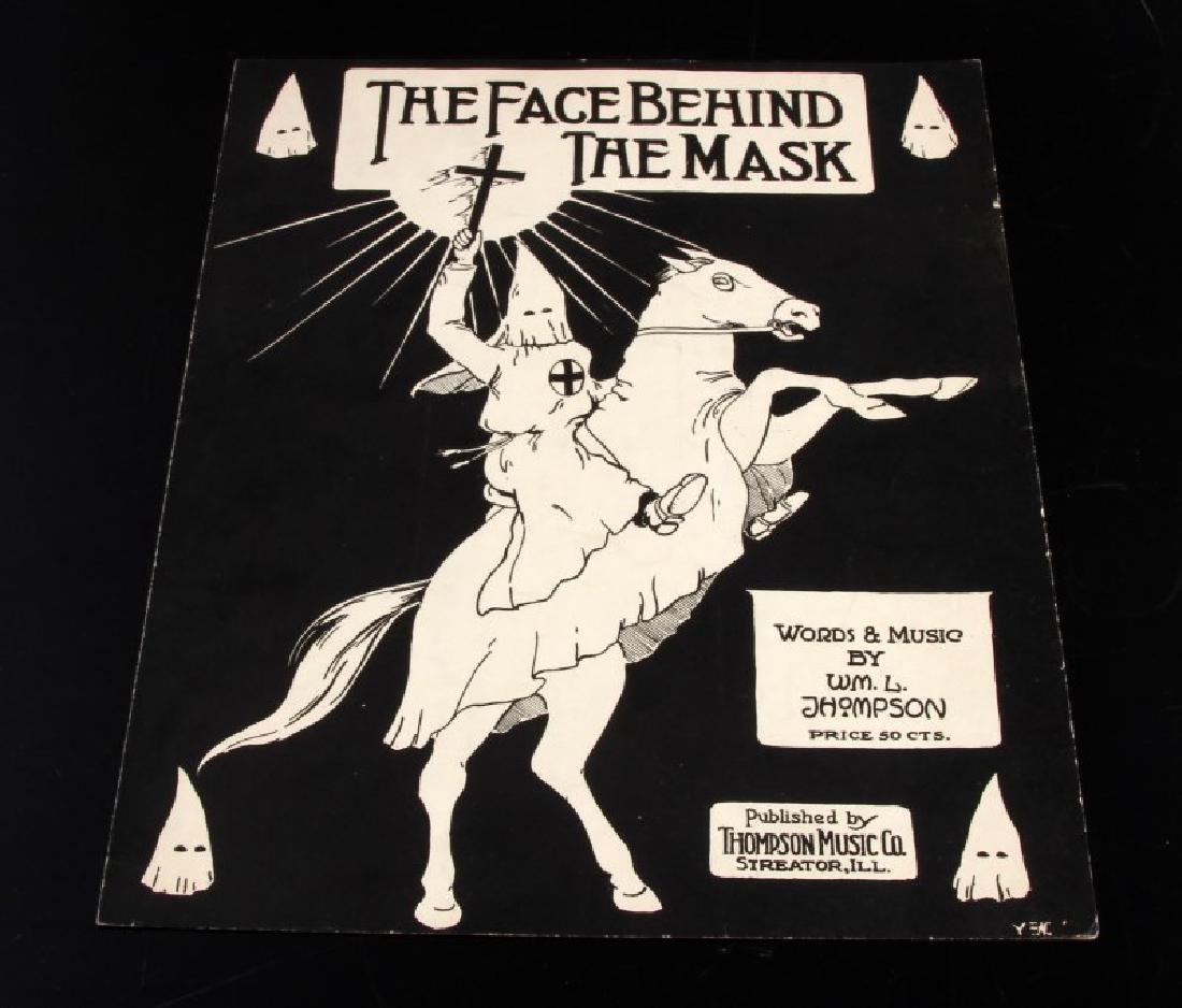 1920 KKK KU KLUX KLAN SHEET MUSIC FACE BEHIND MASK: "The Face Behind the Mask" Excellent condition 4 pages.