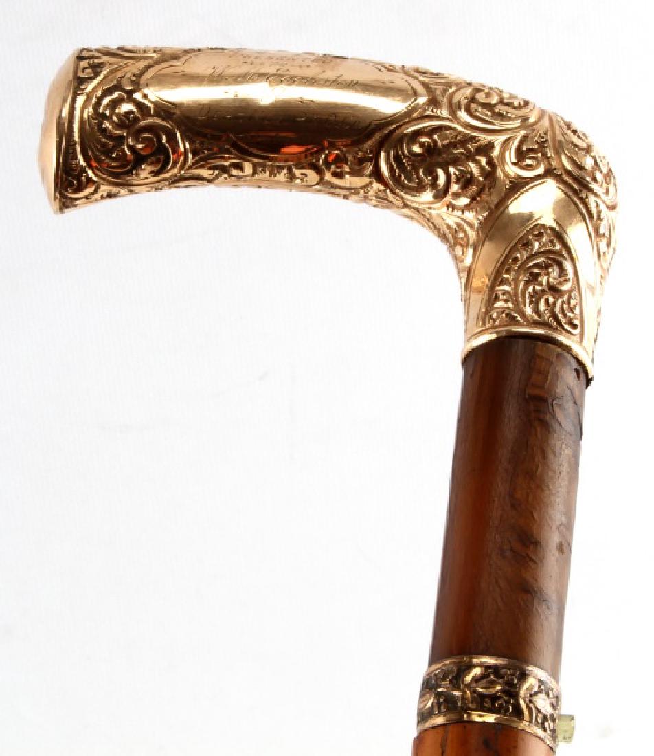 ANTIQUE GOLD HANDLE PRESENTATION DAGGER CANE