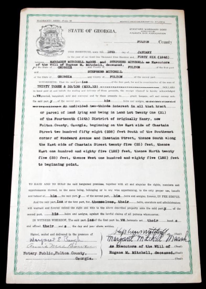 MARGARET MITCHELL MARSH SIGNED GEORGIA LAND DEED: Land deed from Fulton county Georgia signed Margaret Mitchell Marsh. In very good condition.