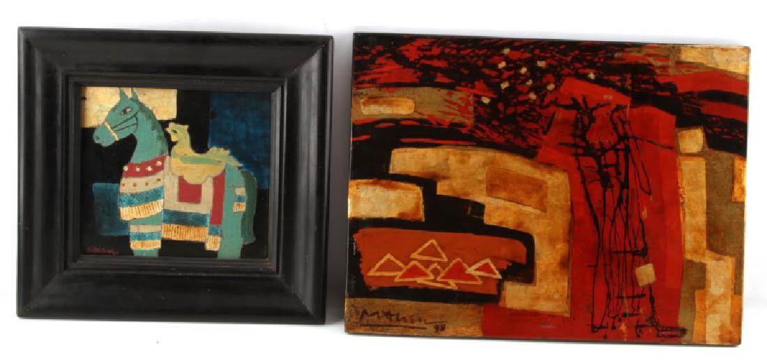 LOT OF TWO TROPICAL ASIAN AND HAWAIIAN PAINTINGS: One by Vietnamese artist Bui Mai Hien (b. 1959), which measures 15 3/4" by 12". Signed lower left and dated "98". Tape and wear on reverse. The second is enamel art by Hawaiian artist Do Thi Kim Doan.