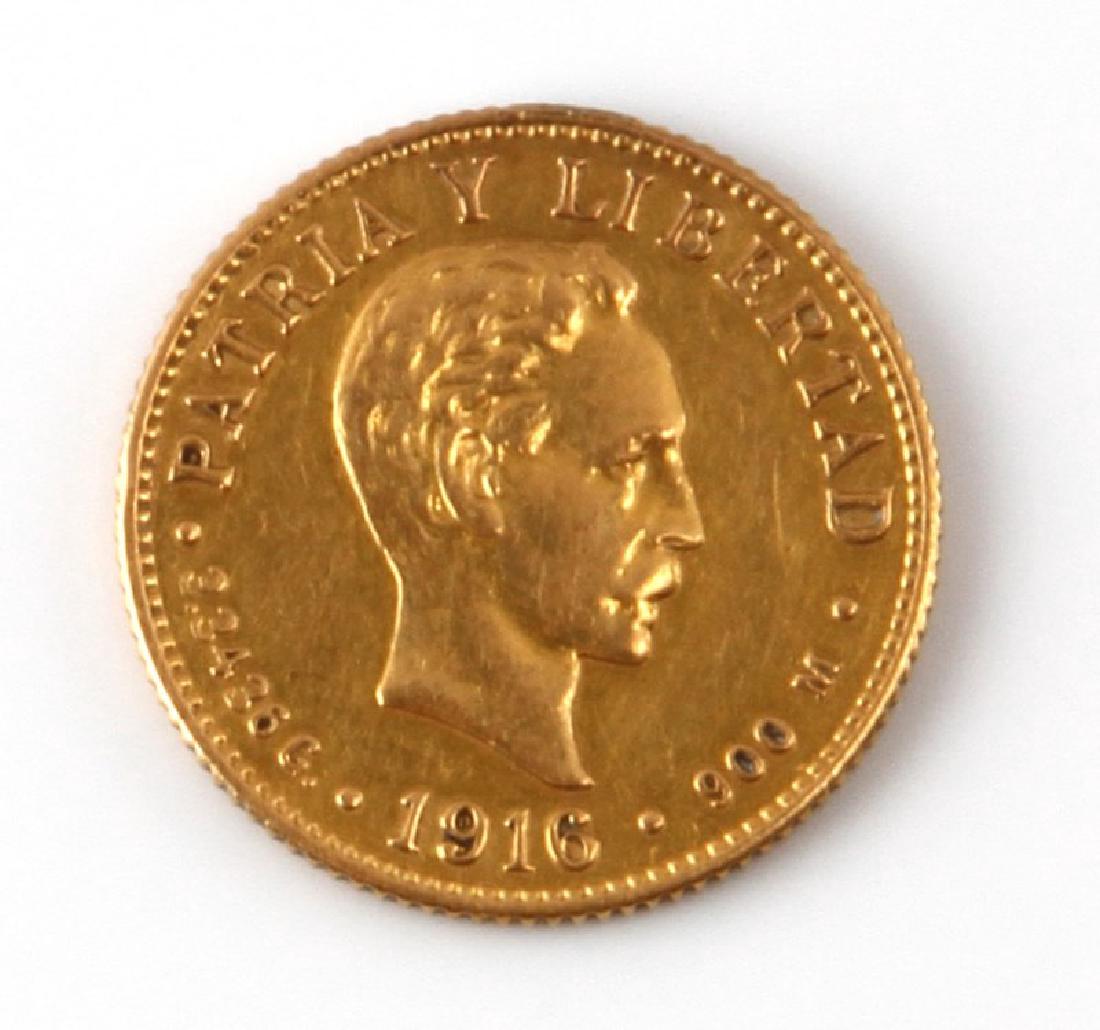 1916 DOS PESOS MARTI HEAD CUBA GOLD COIN XF: XF, Cuba, 2 Pesos, 1916. Fr-6; KM-17. Weight 0.0967 ounce. Head of Marti. Reverse: Coat of Arms.