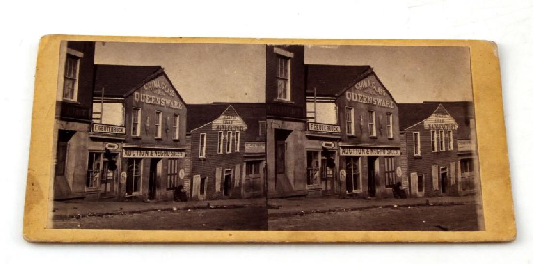 ANTIQUE STEREOVIEW ATLANTA AUCTION & NEGRO SALES: Well known stereo view. Has an 1862 Internal Revenue hand cancelled stamp to the reverse, has Atlanta Cigar Manufacturer next door to Auction and Negro sales building, very good condition.