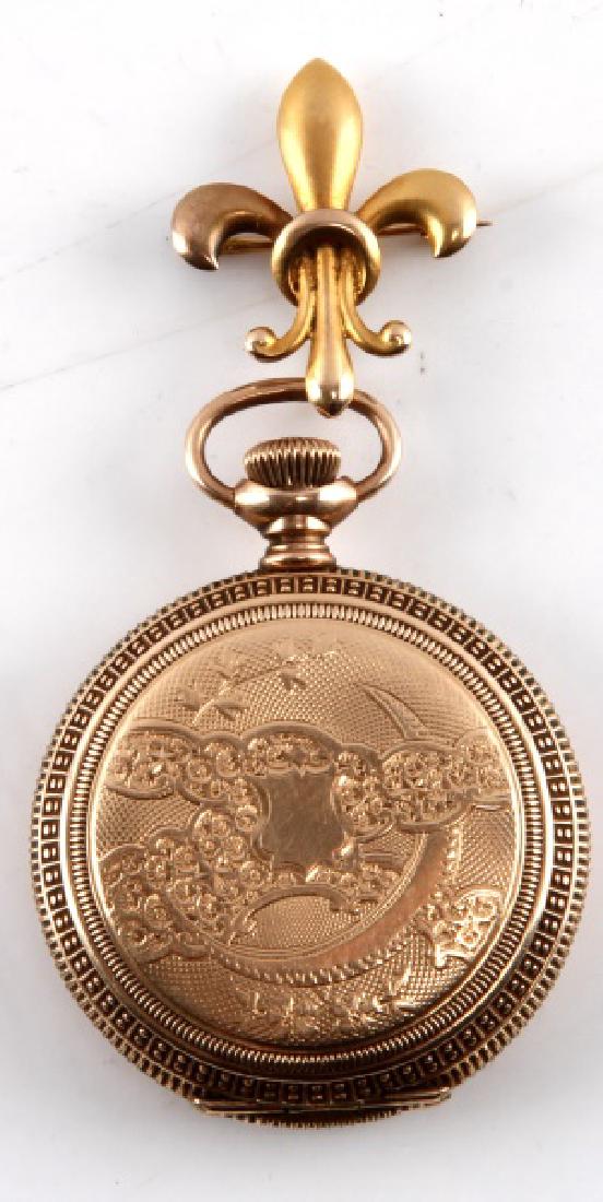 ANTIQUE LADY NASHVILLE JEWELER ELGIN POCKET WATCH: Very nive Elgin ladies brooch watch, starts on its own after 3 turns and holds, Geo. Calhoun & Co. Nashville jeweler marked crack free porcelain face, movement S/N 8812842, 1899 manufacturer 0s size, 
