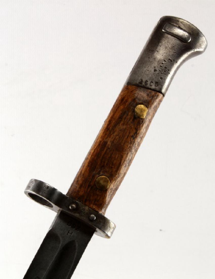 PRE WWII CZECH MILITARY MAUSER BAYONET WITH SHEATH: Blade measures 11 3/4 inches has makers mark CSZ with H under it, crossguard has Z inside circle, hilt has 2665 marked, metal scabbard minor wear form aging, overall in very good condition
