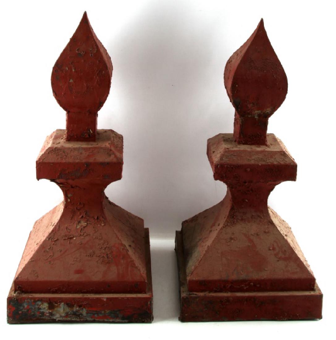ANTIQUE 19TH CENTURY STEAMBOAT PADDLE WHEEL FINIAL: Pair of pilot house finials of metal, from estate in Memphis, each standing 25.5 inches.