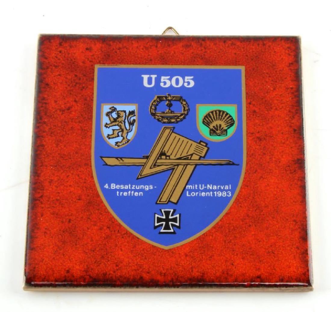 WWII GERMAN KRIEGSMARINE U505 REUNION TILE: Lorient reunion 1983 4 by 4 inch plaque. MA NOL