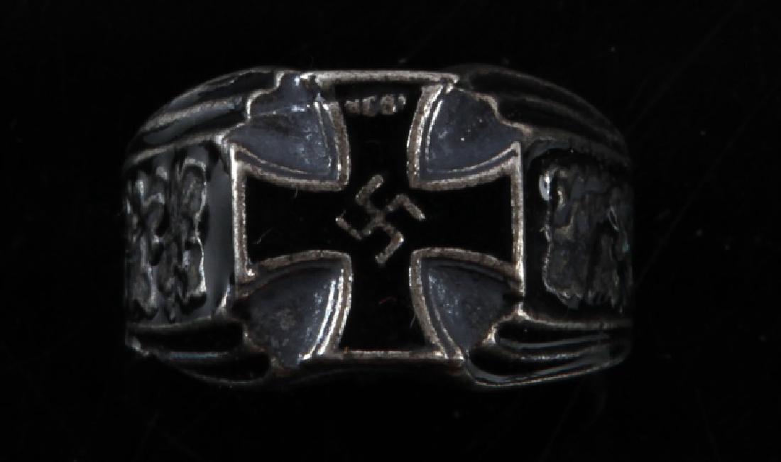 GERMAN WWII IRON CROSS WINNERS SILVER RING: Has silver/maker's mark. Overall in very good condition. unauthenticated, sold as is. This lot has a reserve.