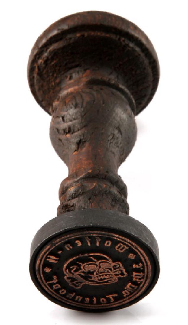 GERMAN WWII WAFFEN PANZER DIV TOTENKOPF HAND STAMP: Some wear and discoloring present to. Overall in very good condition. Unauthenticated, sold as is. This lot has a reserve.