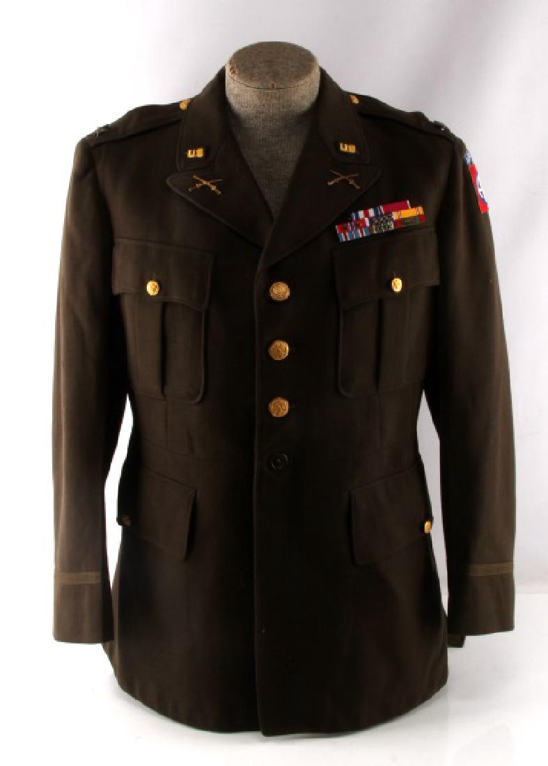 US WWII GENERAL ERNEST DAWLEY 82ND AIRBORNE TUNIC: This is a four pocket officer's tunic that has an 8 place ribbon bar above the upper left pocket. Has an 82nd Airborne paratrooper shoulder patch sewn on the upper left sleeve. Has a 'sterling' genera