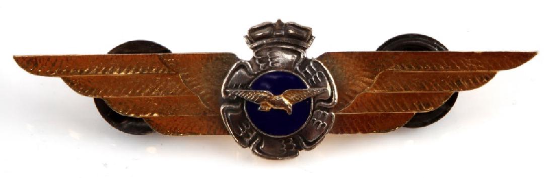 WWII GERMAN REICH LUFTWAFFE NORWAY PILOTS WINGS: Measures 3 1/2 inches wide by 15/16 of an inch tall. Brass construction with nickel highlights and blue enamel. Has 2 screw back mounts with nuts.Unauthenticated sold as is.