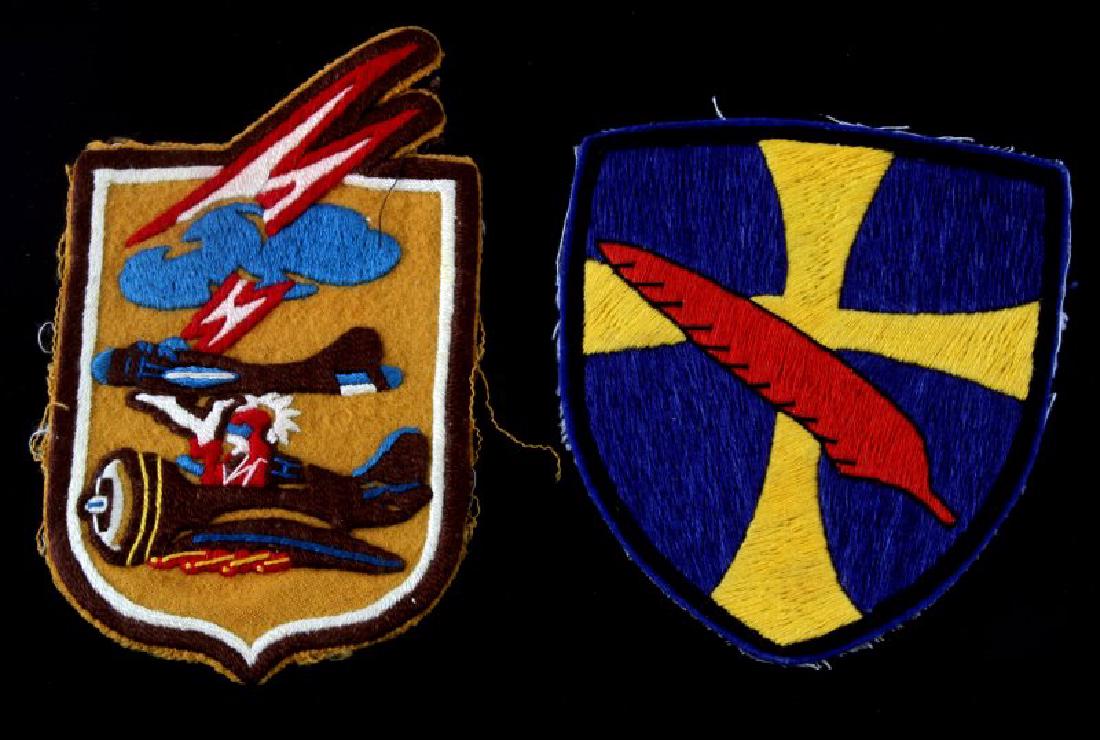 WWII US AIR FORCE BOMBERS FLIGHT JACKET PACKET LOT: Lot of 2 theater made patches. Hand and machine embroidered on wool backing.