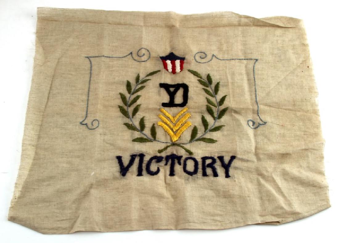 WWII ERA US OLIVE GREEN SMALL VICTORY FLAG: WWII era, United States victory flag. Olive green material. Measures 20" x 16". VG condition.