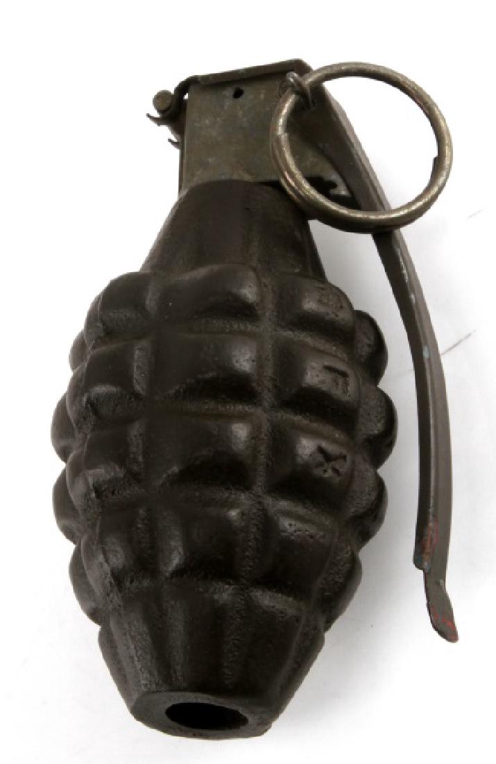 WWII US M228 PINEAPPLE FRAGMENT GRENADE: Inert in very good condition with pin. Marked RFX 5.