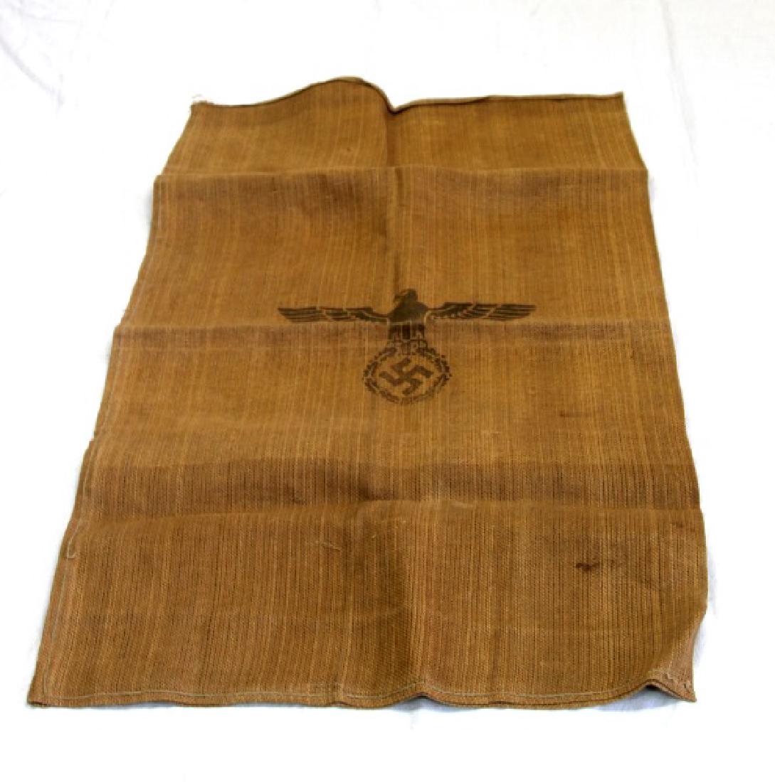 GERMAN WWII THIRD REICH LARGE BURLAP SUPPLY BAG: Large German burlap bag. Used to carry supplies such as bread. Front displays eagle insignia. Reverse reads "H. Vpfl. 1934". VG condition. Light wear from use. Measures approx. 28" x 48".