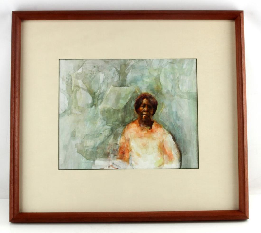 ALICE SCOTT WATERCOLOR PAINTING AMERICAN SOUTH: Framed and mated watercolor painting measures 23 by 26 inches total. Signed and dated in pencil LR corner by Alice Scott (1924-2005) well known for her depictions of the American South. Provenance: di
