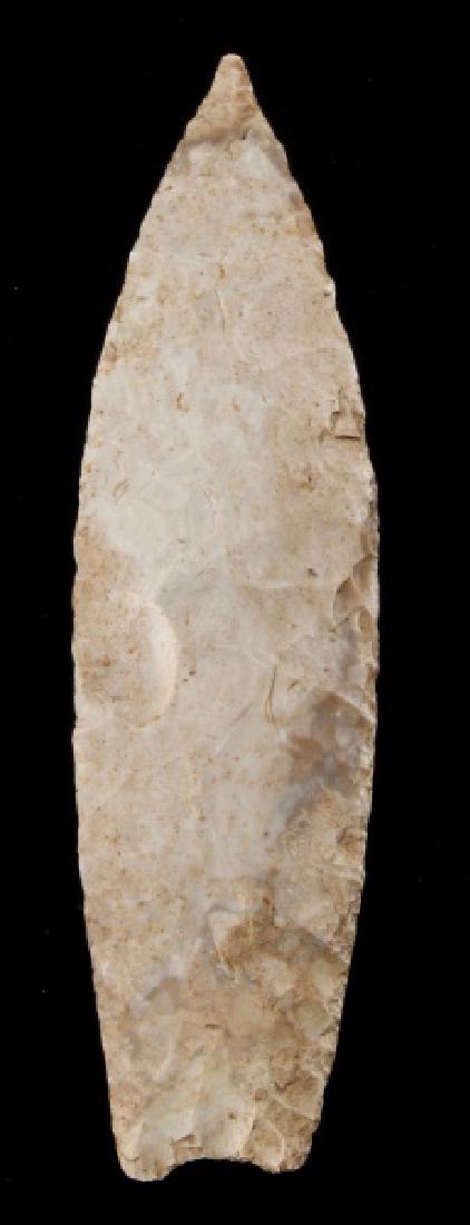 8" PALEO ARCHAIC TRANSITIONAL ARROWHEAD POINT FL: During the 1950's an engineer from Taylor county, Florida working on the construction of highway U.S. 19 from Georgia to St. Pete Fl. He paid workers a stipend for finding arrowheads, this is one of t