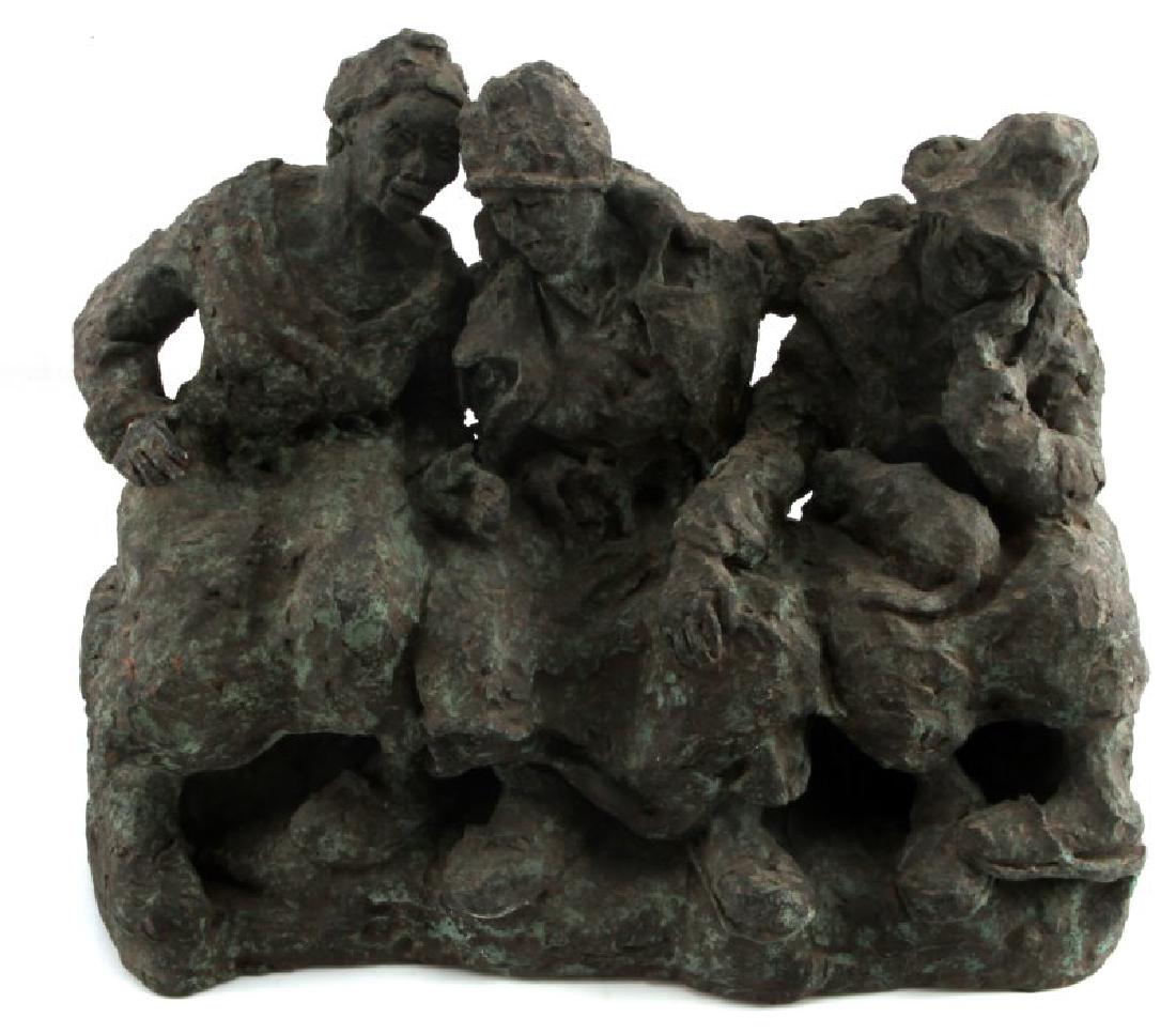 BLACK AMERICANA SCULPTURE BY ALICE SCOTT SCANLAND: Large clay sculpture by Alice Scott, well known Southern Black Americana painter, depicting 3 of Charleston Carolina's flower peddler women of the early 1900's. Measurements 11x14x8 inches. Hand on fa