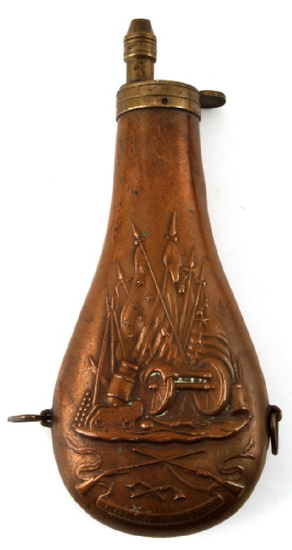 CIVIL WAR ANTIQUE COLT REVOLVER POWDER FLASK: piece of Colt firearms history. It is the original black powder flask for the Colt walker or dragoon pattern revolver. Produced by the famous firm of Dixon and sons of Sheffield, England. This is the