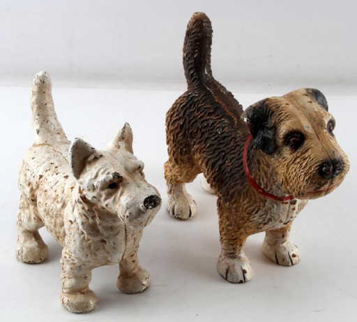 ANTIQUE CAST IRON TERRIER DOG DOOR STOPS - ANTIQUE CAST IRON TERRIER DOG DOOR STOPS