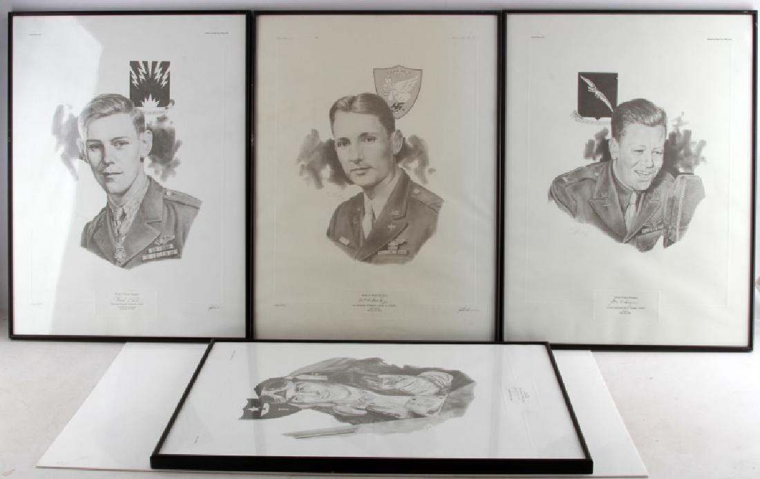 WWII US MEDAL OF HONOR RECIPIENT SIGNED PRINT: Lot of 4 JG Keck limited edition prints signed by the officer, Medal of Honor recipient, it portrays: First Lieutenant James E. Swett 1943, Second Lieutenant John C. Morgan 1943, First Lieutenant Will