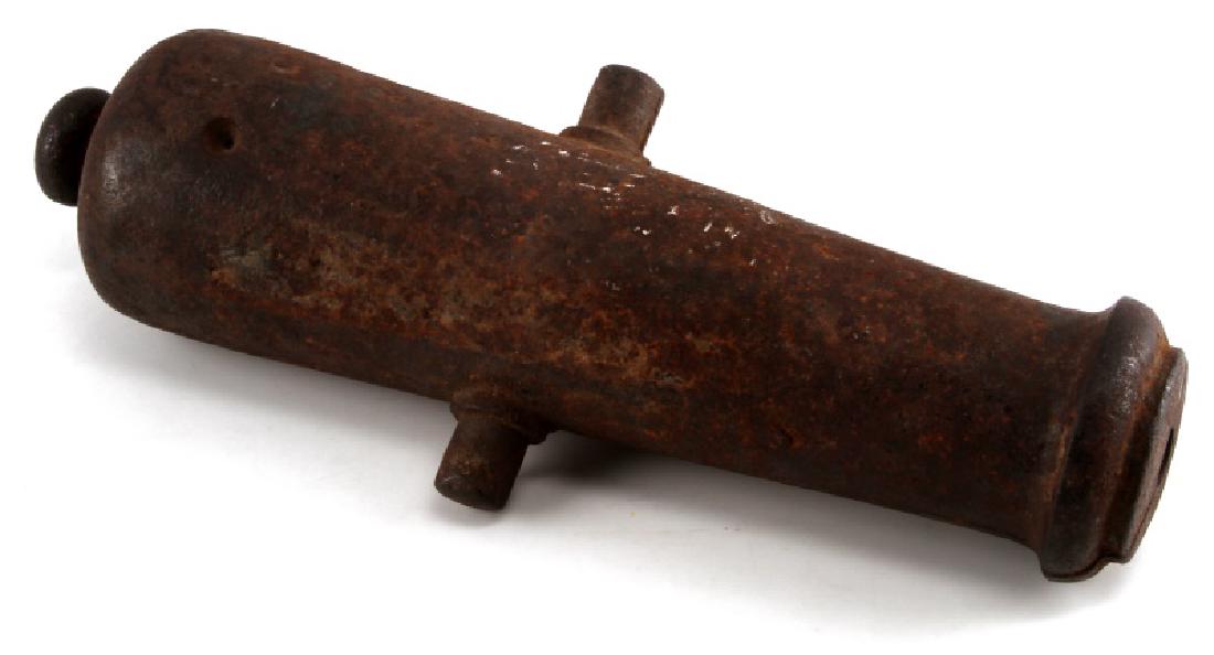 ANTIQUE 19TH CENTURY SINGLE CAVALRY CANNON: Antique 19th Century single cavalry cannon with deep patina throughout. This cannon measures 16 inches in length and 5 inches in width with clear bore and total weight is 34.6 LBS.
