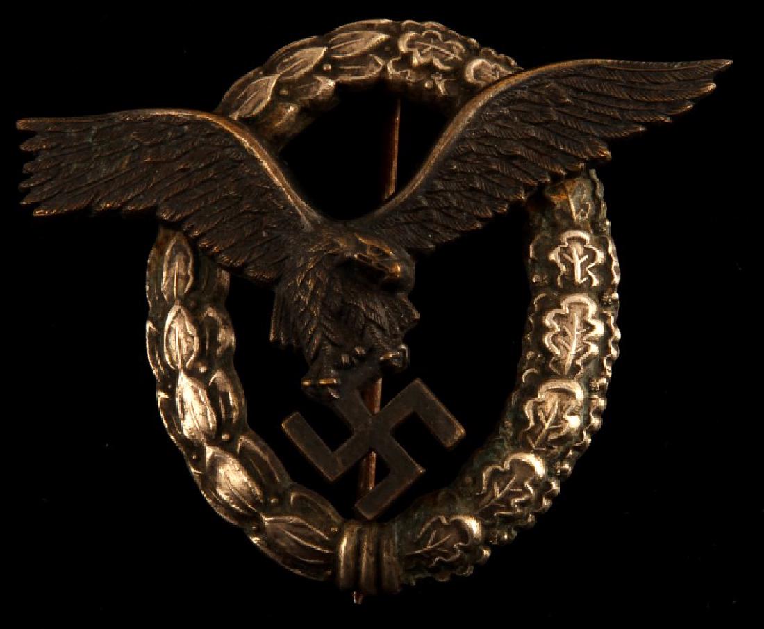WWII GERMAN THIRD REICH LUFTWAFFE PILOT BADGE: "A " marked Reverse for Assman, well crafted with straight pin to a point.