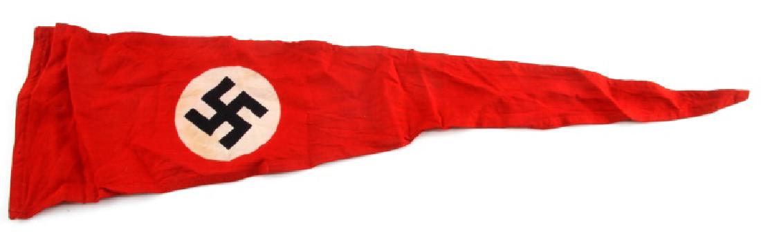 WWII GERMAN THIRD REICH NATIONAL EMBLEM PENNANT: Double stitched 1 piece except for border, does not fluoresce, very good original condition measures 26 inches.