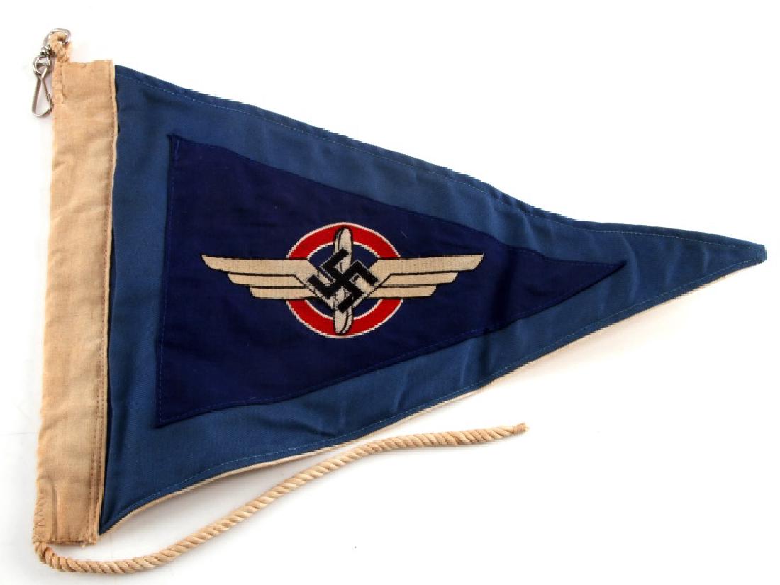 WWII GERMAN THIRD REICH NSFK & DLV COMBO PENNANT: Reinforced hoist, does not fluoresce, measures 9.5 by 13 inches. This lot has a reserve.