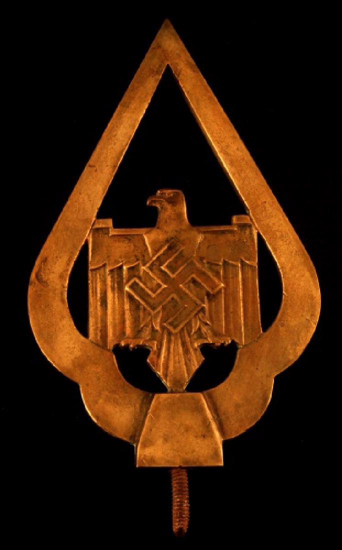WWII GERMAN THIRD REICH NSDAP FLAG FINIAL IN BRASS: Some rust to threaded iron screw, nicely age patinated. Measures 7.5 inches.