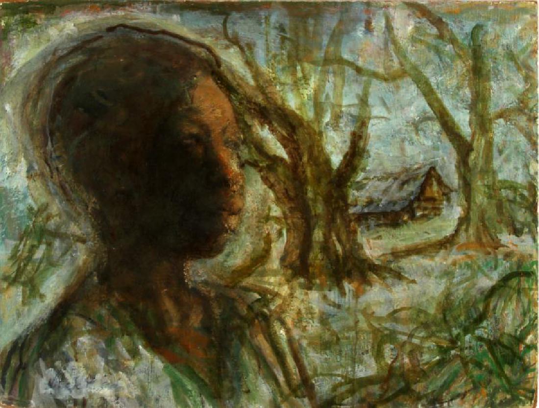 UNFINISHED ALICE SCOTT SCANLAND OIL PAINTING: Alice Scott Scanland or Alice Scott (1924-2005) American artist well known for her depictions of the South. Oil on board measures 18 by 24 inches. Signature is visible but piece appears to be a work i