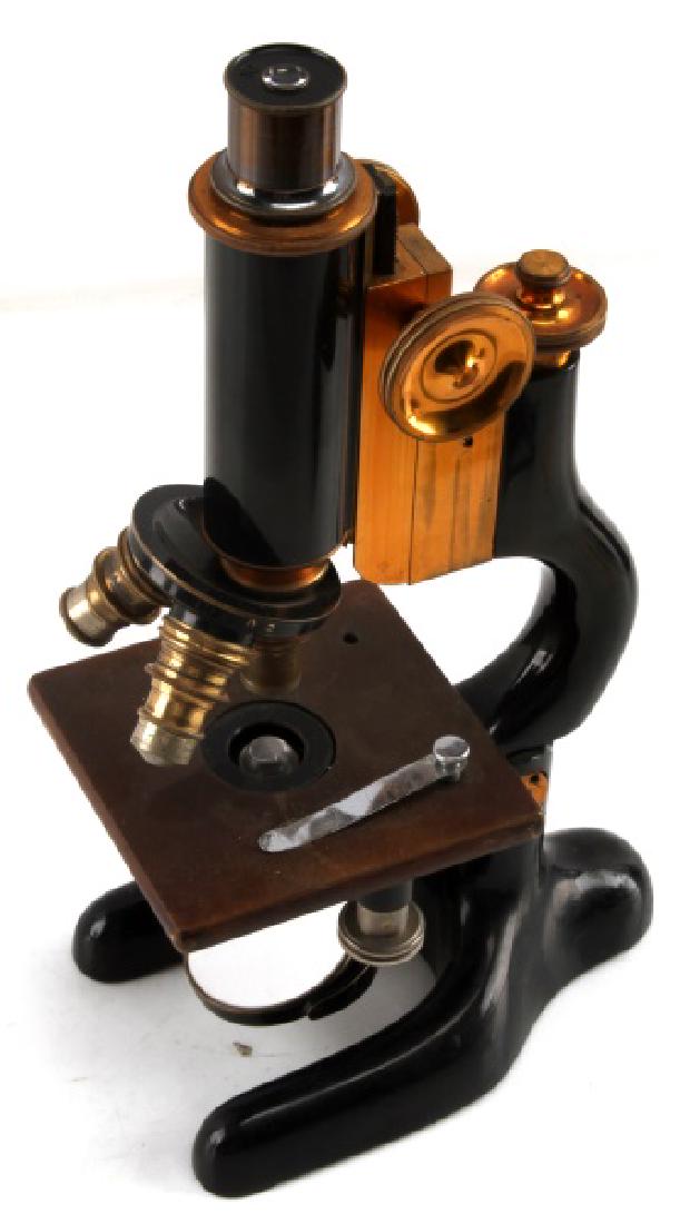 ANTIQUE BAUSCH & LOMB MICROSCOPE NO. 98216: Bausch & Lomb microscope is in very good condition. This microscope stands approx. 13" tall by 4 1/4" wide. There are three objectives on the microscope, one marked 16mm, 4mm and 1.9mm. The original m