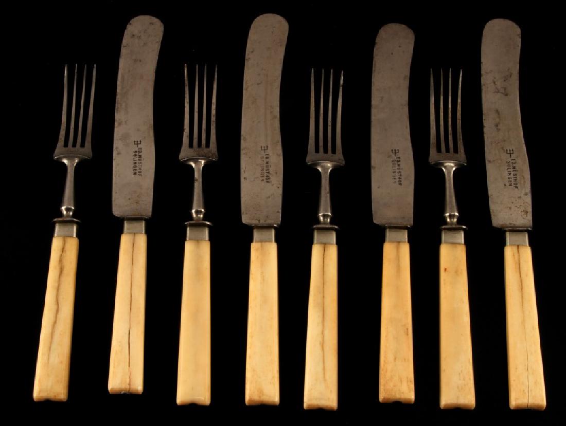 ANTIQUE BONE HANDLED KNIFE AND FORK SET SOLINGEN