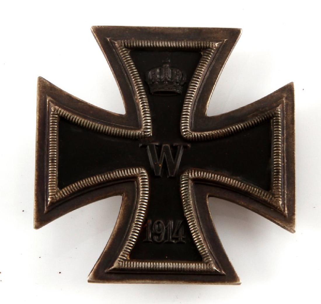 WWI GERMAN REICH 1914 IRON CROSS 1ST CLASS BADGE: In very good condition with magnetic core. Has 4 pin type attachments on the back for attaching on flag or battle streamer. Maker marked I. Wagner & S. This lot has a reserve.