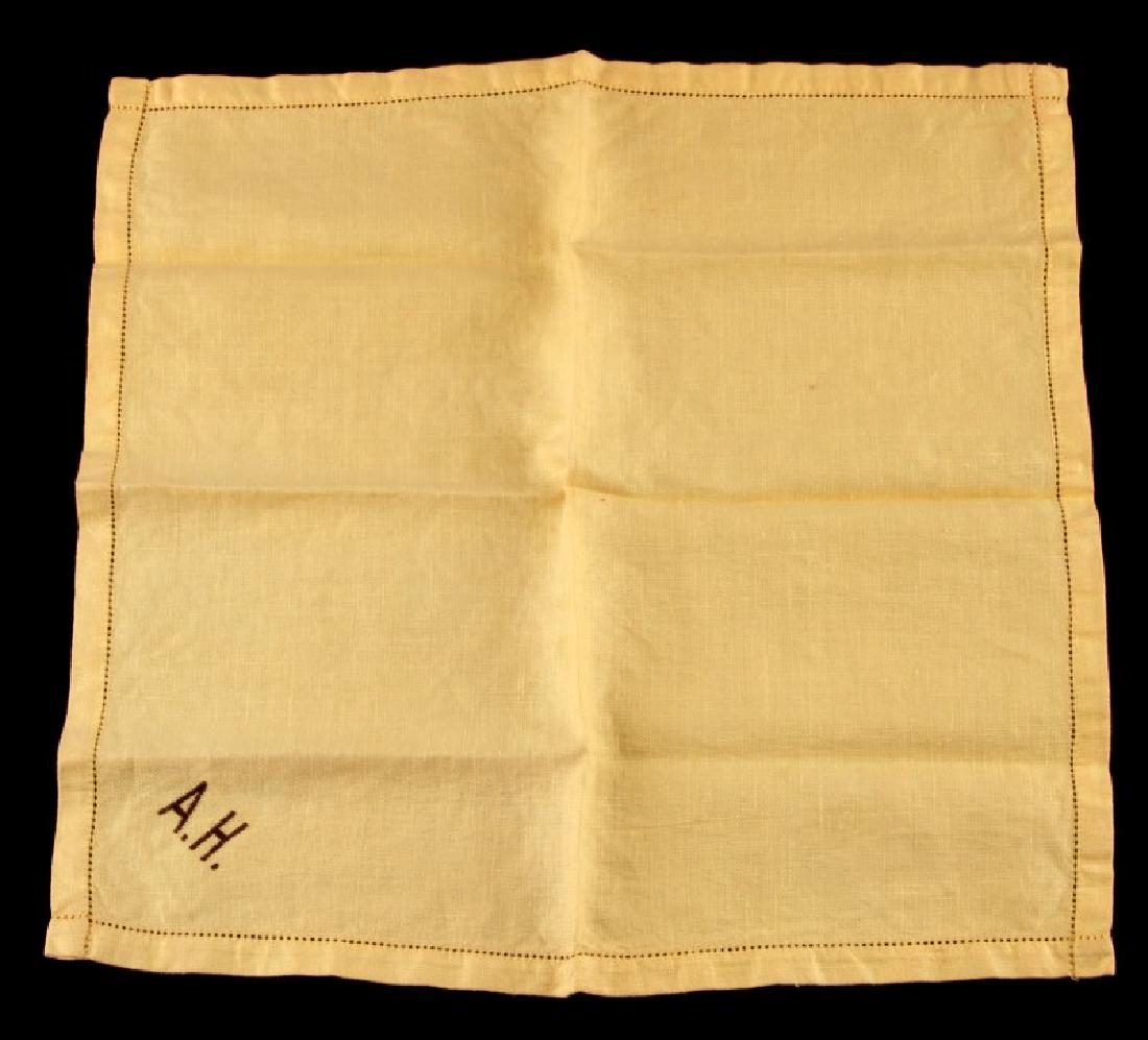 WWII GERMAN THIRD REICH ADOLF HITLER CLOTH NAPKIN: Original pattern A.H. initials embroidered linen dinner napkin. In very good condition. This lot has a reserve.