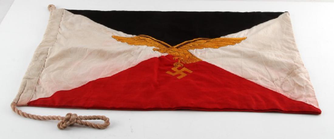 WWII GERMAN THIRD REICH LUFTWAFFE GENERAL'S FLAG: WWII German NSDAP Third Reich Luftwaffe General's Flag pennant with two spine loops for fastening and bear the red, black and white color schema with a central gold Luftwaffe Reichsadler. Measures 24 