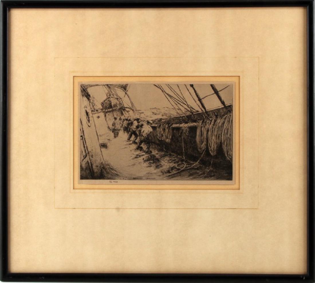 ARTHUR BRISCOE ETCHING PRINT TITLED MAKING SAIL: Measures 9 1/4 inches wide by 6 inches tall in frame measures 19 inches by 16 1/2 inches. In very good condition signed A. Briscoe/28.