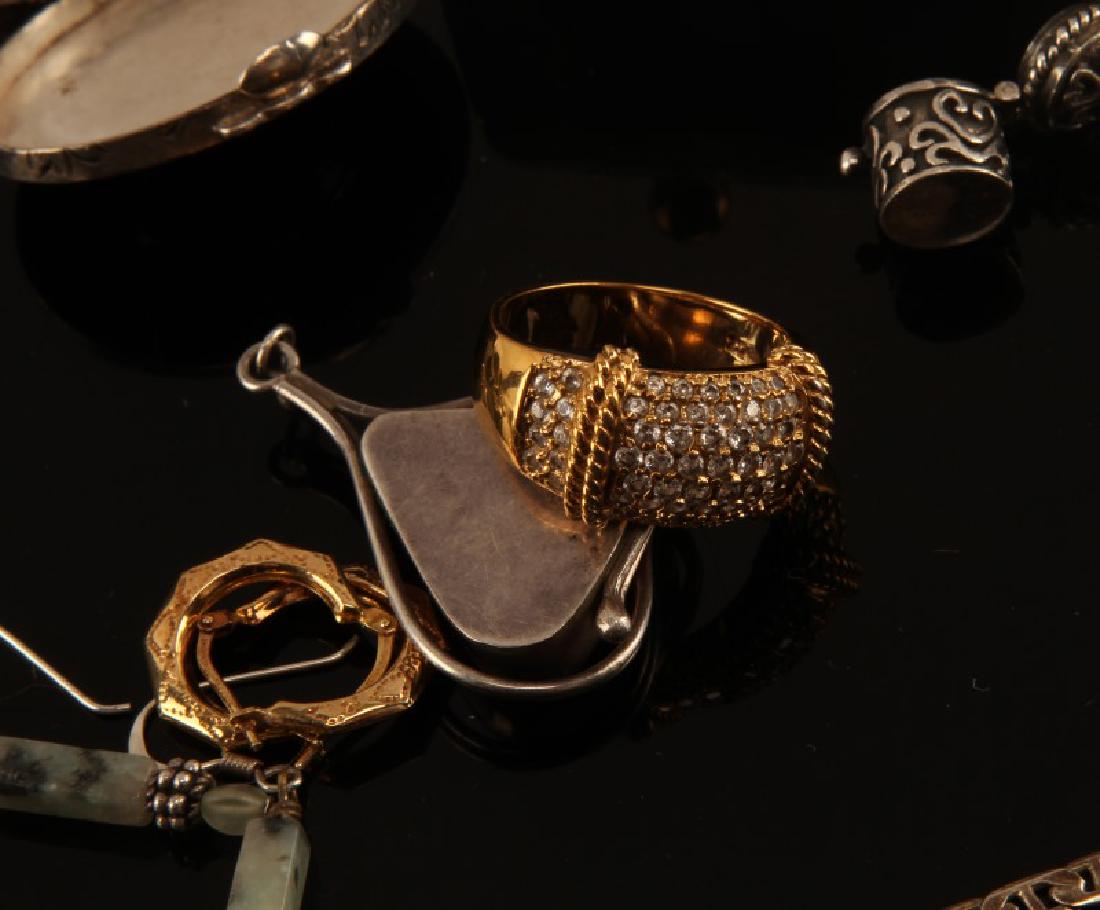 STERLING SILVER JEWELRY LOT BIG VARIETY: 130 Grams silver jewelry lot: 4 rings sizes 11 1/2, 11, 10, 7 1/2. One necklace with pendant, 1 poison pendant, 1 pendant with stone and matching earrings, 1 bracelet, 1 pill box, 1 cuff with wave inl