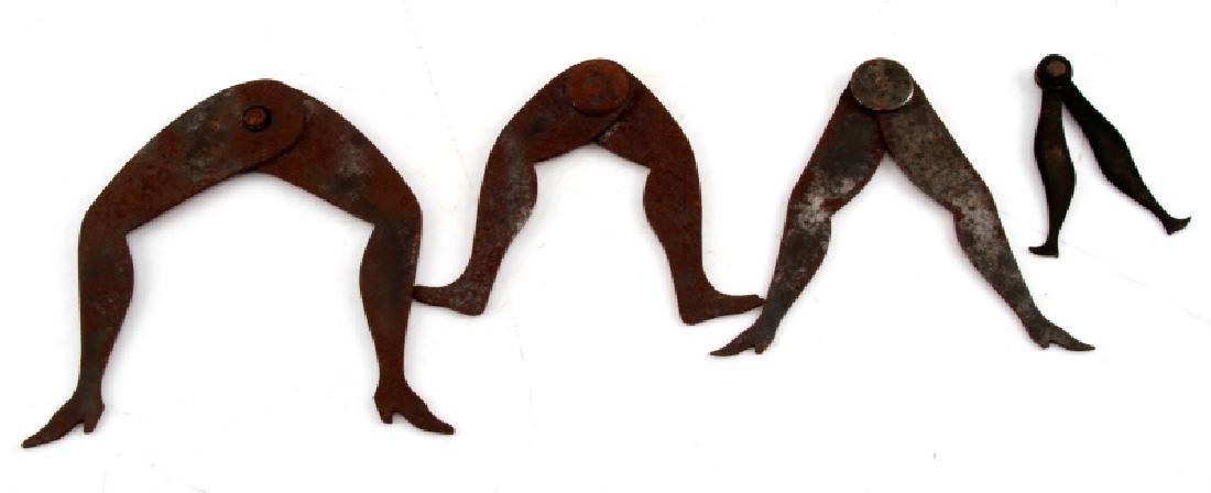 4 ANTIQUE STEEL LADY FIGURAL CALIPER SPREADER LOT: Lot of FOUR (4). One is engraved "G.C. Smith", one is engraved "F. L. J.", no marks noted on other two. Heavy rust present throughout. Caliper range in size from 3 1/2 inches to 6 1/4 inches in length