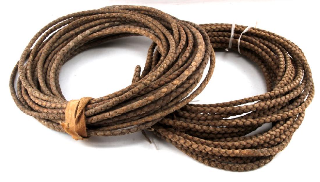 2 ANTIQUE WESTERN RAWHIDE LASSO LARIAT 40 + FEET: Very nice useable condition.