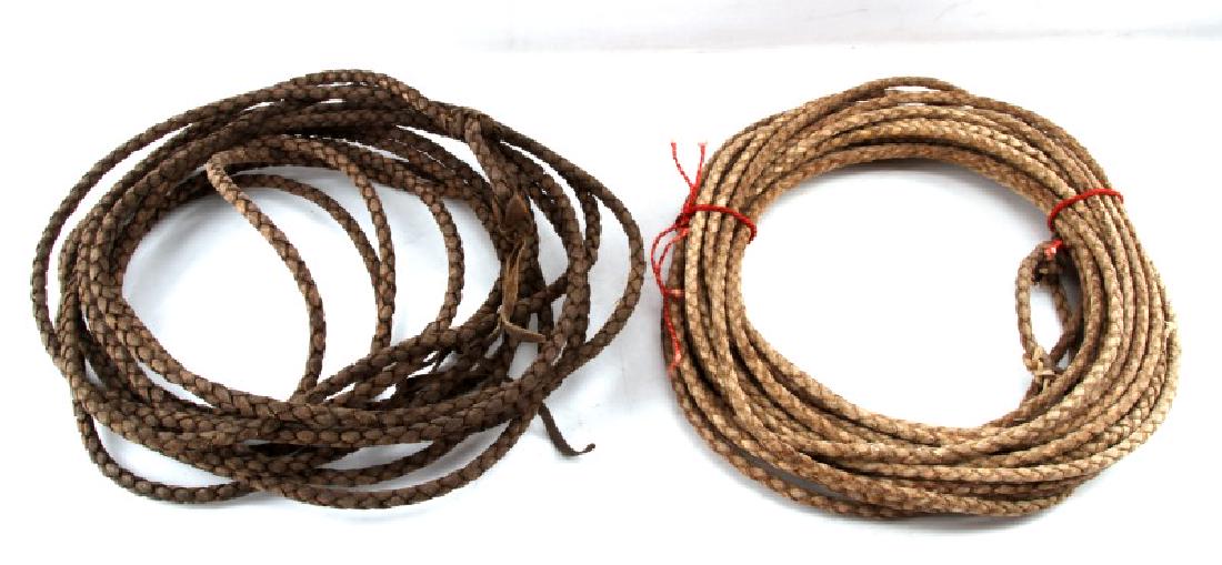2 ANTIQUE WESTERN RAWHIDE LARIAT LASSO LOT: Each over 40 feet, very good useable condition.