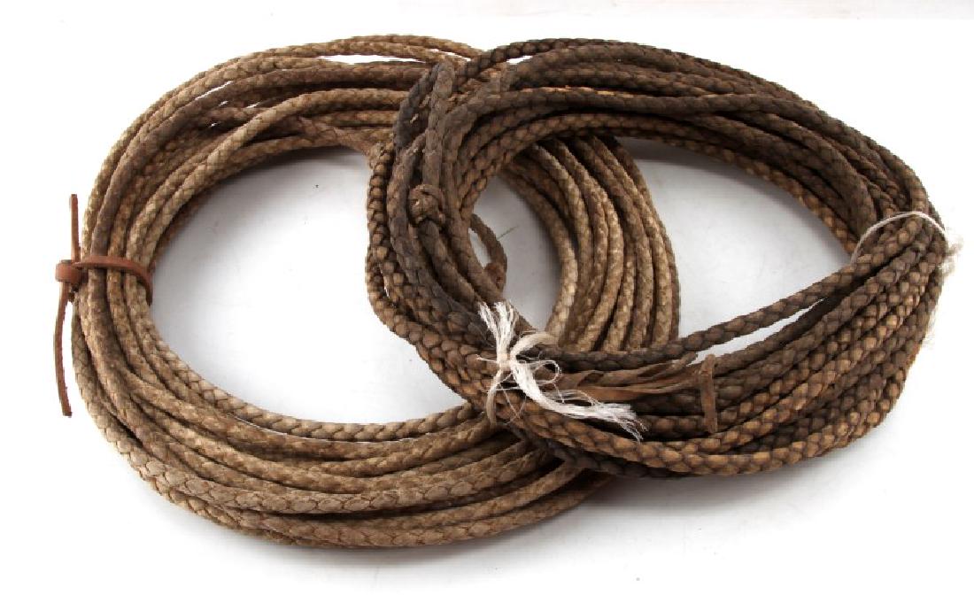 2 ANTIQUE RAWHIDE WESTERN LASSO LARIAT LOT: Each is very good and useable condition, over 40 feet in length.