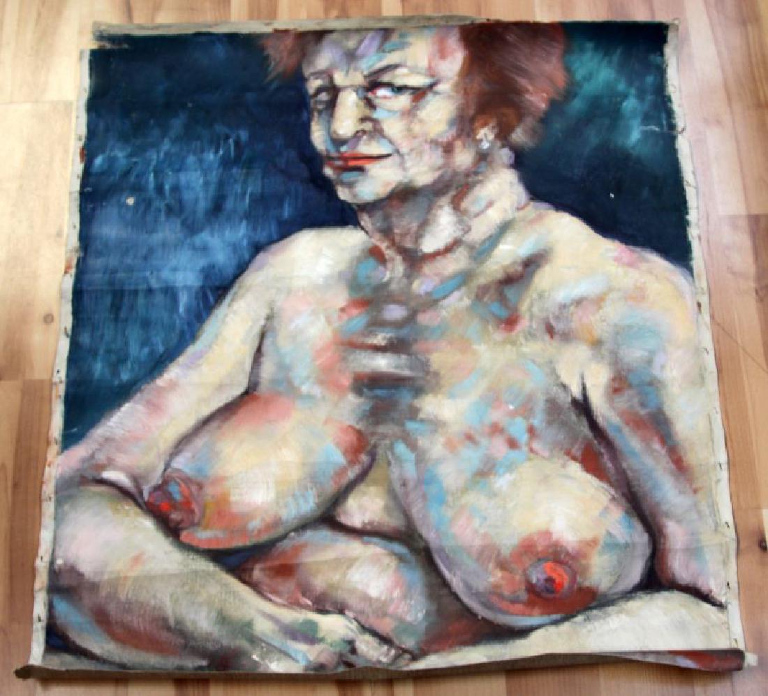 UNSIGNED EXPRESSIONT ART IN STYLE OF FRANCIS BACON: Unsigned, unauthenticated and sold as is oil painting in the school of Francis Bacon, 20th century artist known for his bold and emotionally revealing subject matter. The painting has been removed fro