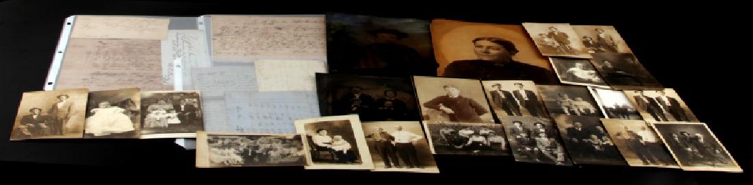PHOTO POSTCARD TINTYPE RECEIPT LEDGER EPHEMERA LOT: 19th and early 20th century book keeping mercantile logs, black and white postcards/photos and one colored 1/2 tin and 1 full Tintype.