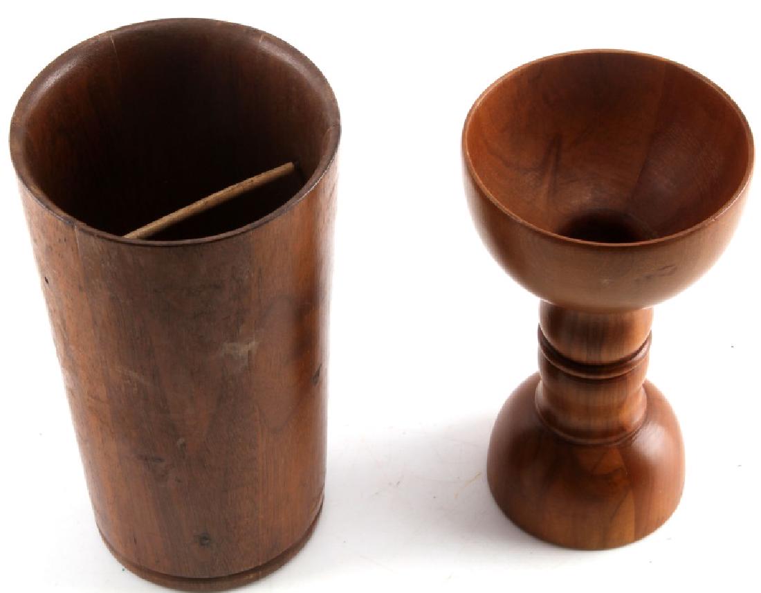 2 19TH CENTURY WOODEN DICE DROP SHOOT LOT: Antique lot of TWO (2) includes: one (1) 7.5 inch hazard drop (felt pads are missing) - circa 1890, and one (1) 6.5 inch goblet drop - circa 1840s-50s. Both are in very good condition.