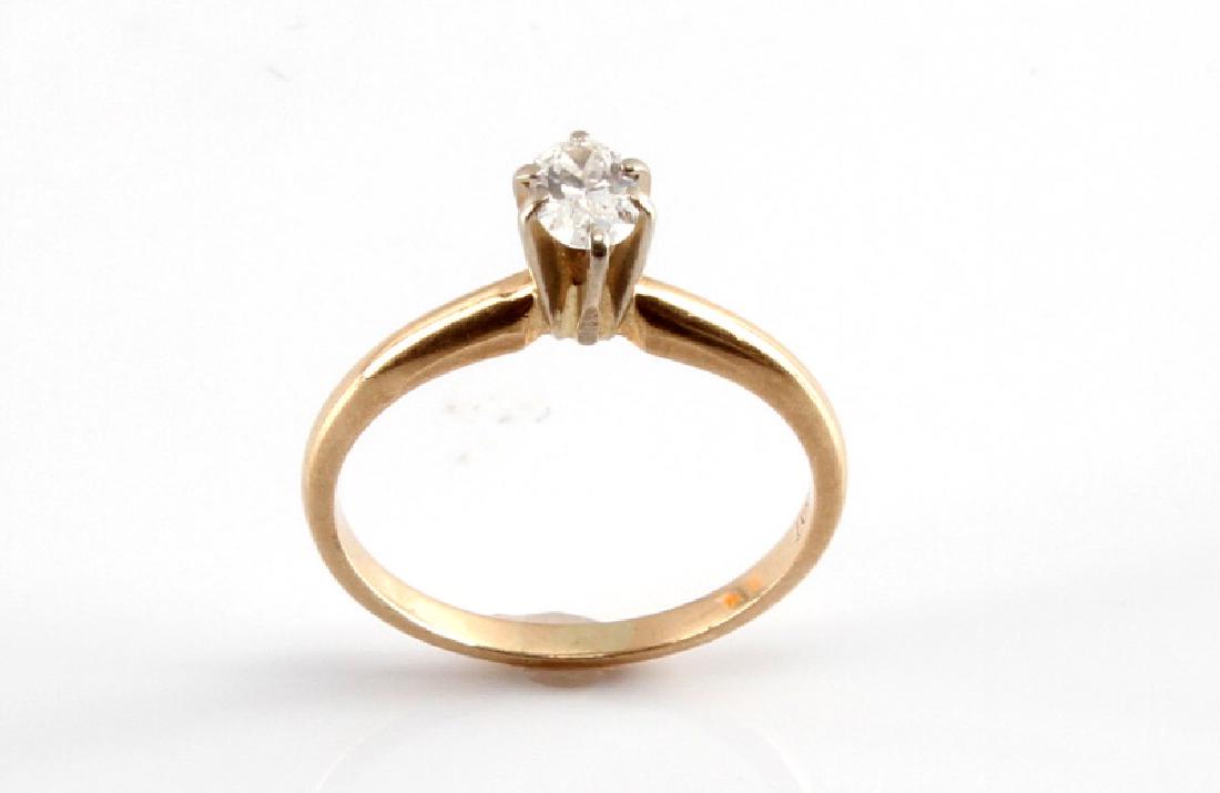 14KT GOLD SOLITAIRE ENGAGEMENT RING 1/3CT DIAMOND: size 6 1/4, 14kt yellow gold, 1/3 carat oval faceted diamond, I-F color, VVS2-VS1. Total weight 2 grams