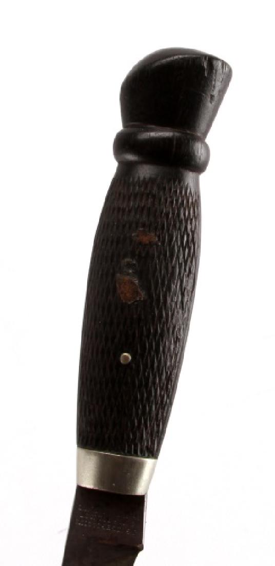 J ROGERS & SONS NORFOLK SHEFFIELD ENGLAND KNIFE: Measures 8 1/2 inches with a 4 inch blade. Has some tarnishing but in overall very good condition. Blade is marked 'J Rogers and Sons Norfolk St. Sheffield England'. Has leather sheath.