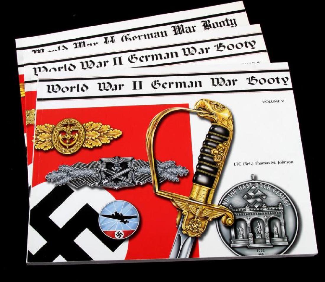 WWII GERMAN WAR BOOTY VOL III IV V THOMAS JOHNSON: Three paperback volumes by Retired Lieutenant Colonel Tomy Johnson, the expert on WWII and Third Reich weapons. New condition. This lot has a reserve.