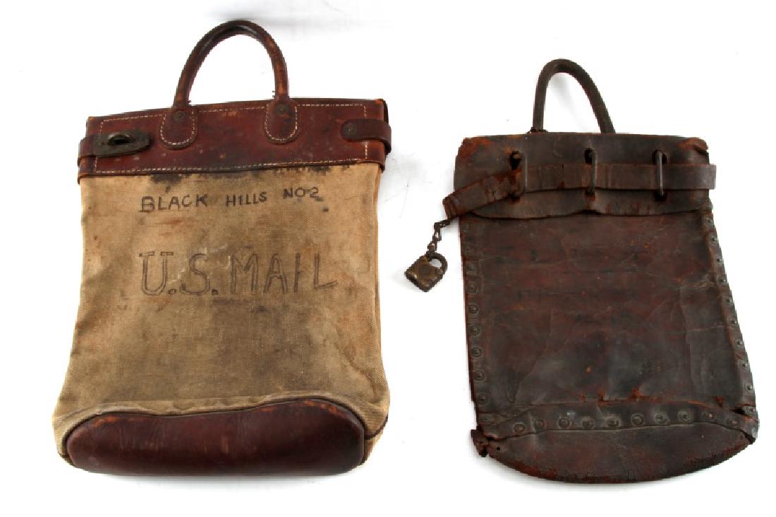 2 RARE ANTIQUE LEATHER & CANVAS US MAIL BAG LOT