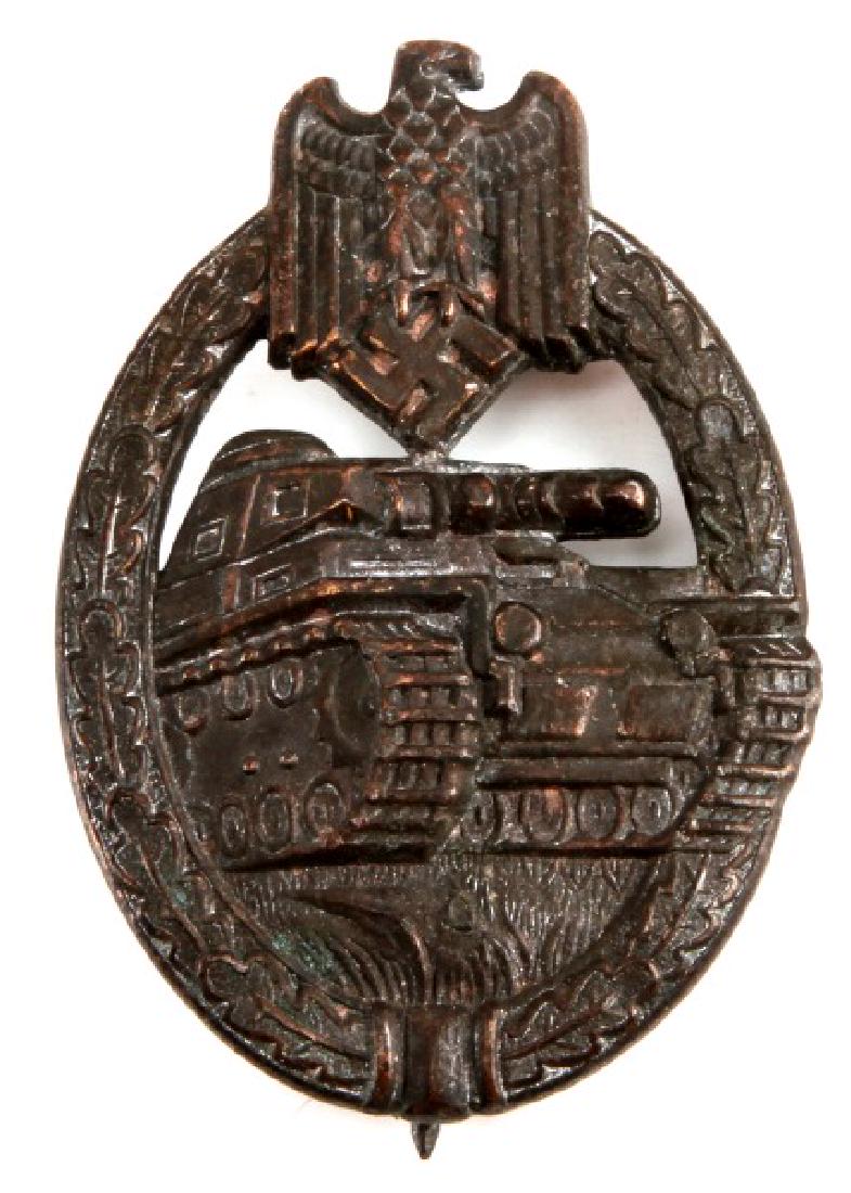WWII THIRD REICH PANZER ASSAULT BADGE: Single piece, bowl-back construction. Unmarked reverse. Rear ball hinge with "C" catch and 180 degree lie. In very good condition. Unauthenticated, sold as is.