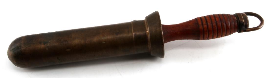 WWII US NAVY HARD HAT MARK V SEA DIVERS KNIFE: Measures 14 inches with a 6 1/2 inch blade. Does show signs of wear and age with some discoloration and oxidation. Blade has some tarnish and luster loss. Scabbard included.